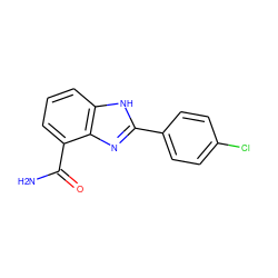 NC(=O)c1cccc2[nH]c(-c3ccc(Cl)cc3)nc12 ZINC000013834544