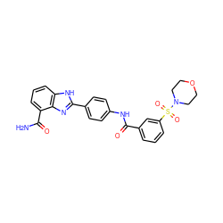 NC(=O)c1cccc2[nH]c(-c3ccc(NC(=O)c4cccc(S(=O)(=O)N5CCOCC5)c4)cc3)nc12 ZINC000063540125