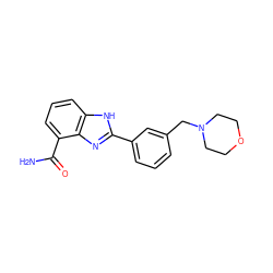 NC(=O)c1cccc2[nH]c(-c3cccc(CN4CCOCC4)c3)nc12 ZINC000026491799