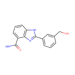 NC(=O)c1cccc2[nH]c(-c3cccc(CO)c3)nc12 ZINC000013834554