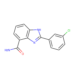 NC(=O)c1cccc2[nH]c(-c3cccc(Cl)c3)nc12 ZINC000013834558