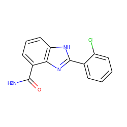 NC(=O)c1cccc2[nH]c(-c3ccccc3Cl)nc12 ZINC000013834557