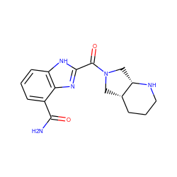 NC(=O)c1cccc2[nH]c(C(=O)N3C[C@H]4CCCN[C@H]4C3)nc12 ZINC001772596993