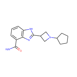 NC(=O)c1cccc2[nH]c(C3CN(C4CCCC4)C3)nc12 ZINC000040829607