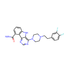 NC(=O)c1cccc2[nH]c3c(N4CCN(CCc5ccc(F)c(F)c5)CC4)ncnc3c12 ZINC000003938328