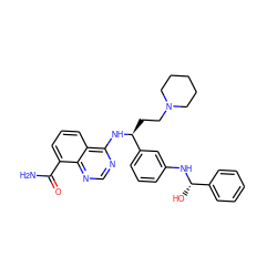 NC(=O)c1cccc2c(N[C@@H](CCN3CCCCC3)c3cccc(N[C@@H](O)c4ccccc4)c3)ncnc12 ZINC000167016247