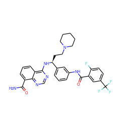 NC(=O)c1cccc2c(N[C@@H](CCN3CCCCC3)c3cccc(NC(=O)c4cc(C(F)(F)F)ccc4F)c3)ncnc12 ZINC000167034042