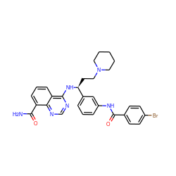 NC(=O)c1cccc2c(N[C@@H](CCN3CCCCC3)c3cccc(NC(=O)c4ccc(Br)cc4)c3)ncnc12 ZINC000167074512