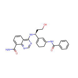 NC(=O)c1cccc2c(N[C@@H](CCO)C3=CCCC(NC(=O)c4ccccc4)=C3)ncnc12 ZINC000166950560