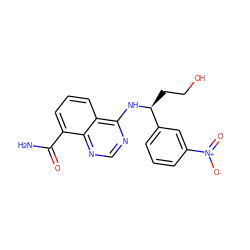 NC(=O)c1cccc2c(N[C@@H](CCO)c3cccc([N+](=O)[O-])c3)ncnc12 ZINC000169700717