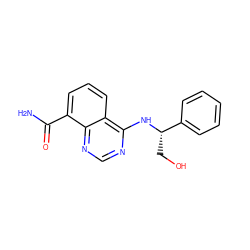 NC(=O)c1cccc2c(N[C@@H](CO)c3ccccc3)ncnc12 ZINC000114348111