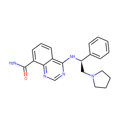 NC(=O)c1cccc2c(N[C@H](CN3CCCC3)c3ccccc3)ncnc12 ZINC000114345078