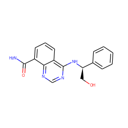 NC(=O)c1cccc2c(N[C@H](CO)c3ccccc3)ncnc12 ZINC000114347268