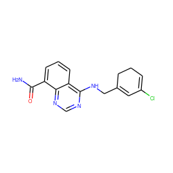 NC(=O)c1cccc2c(NCC3=CC(Cl)=CCC3)ncnc12 ZINC000167957864