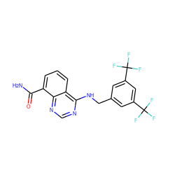 NC(=O)c1cccc2c(NCc3cc(C(F)(F)F)cc(C(F)(F)F)c3)ncnc12 ZINC000114346746