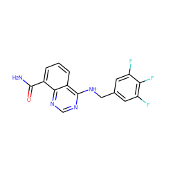 NC(=O)c1cccc2c(NCc3cc(F)c(F)c(F)c3)ncnc12 ZINC000114346275