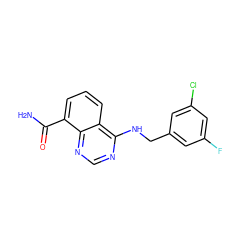 NC(=O)c1cccc2c(NCc3cc(F)cc(Cl)c3)ncnc12 ZINC000114347522