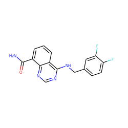 NC(=O)c1cccc2c(NCc3ccc(F)c(F)c3)ncnc12 ZINC000114342912