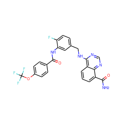 NC(=O)c1cccc2c(NCc3ccc(F)c(NC(=O)c4ccc(OC(F)(F)F)cc4)c3)ncnc12 ZINC000114344360