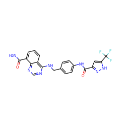 NC(=O)c1cccc2c(NCc3ccc(NC(=O)c4cc(C(F)(F)F)[nH]n4)cc3)ncnc12 ZINC000068245990