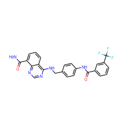 NC(=O)c1cccc2c(NCc3ccc(NC(=O)c4cccc(C(F)(F)F)c4)cc3)ncnc12 ZINC000114347288