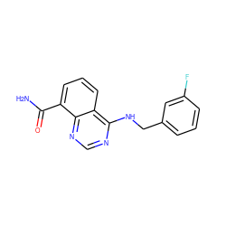 NC(=O)c1cccc2c(NCc3cccc(F)c3)ncnc12 ZINC000114348109