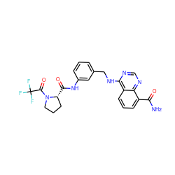 NC(=O)c1cccc2c(NCc3cccc(NC(=O)[C@@H]4CCCN4C(=O)C(F)(F)F)c3)ncnc12 ZINC000168127282