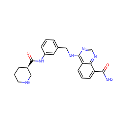 NC(=O)c1cccc2c(NCc3cccc(NC(=O)[C@@H]4CCCNC4)c3)ncnc12 ZINC000114346873