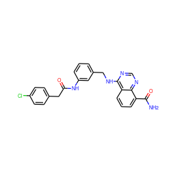 NC(=O)c1cccc2c(NCc3cccc(NC(=O)Cc4ccc(Cl)cc4)c3)ncnc12 ZINC000114348763