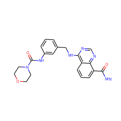 NC(=O)c1cccc2c(NCc3cccc(NC(=O)N4CCOCC4)c3)ncnc12 ZINC000114349199