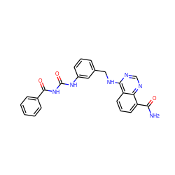 NC(=O)c1cccc2c(NCc3cccc(NC(=O)NC(=O)c4ccccc4)c3)ncnc12 ZINC000114345787