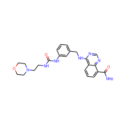 NC(=O)c1cccc2c(NCc3cccc(NC(=O)NCCN4CCOCC4)c3)ncnc12 ZINC000114349204