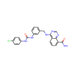 NC(=O)c1cccc2c(NCc3cccc(NC(=O)Nc4ccc(Cl)cc4)c3)ncnc12 ZINC000114347235