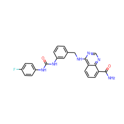 NC(=O)c1cccc2c(NCc3cccc(NC(=O)Nc4ccc(F)cc4)c3)ncnc12 ZINC000114343534