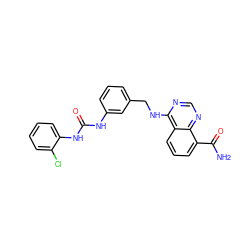 NC(=O)c1cccc2c(NCc3cccc(NC(=O)Nc4ccccc4Cl)c3)ncnc12 ZINC000114349350