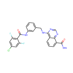 NC(=O)c1cccc2c(NCc3cccc(NC(=O)c4c(F)cc(Cl)cc4F)c3)ncnc12 ZINC000114346530