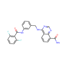 NC(=O)c1cccc2c(NCc3cccc(NC(=O)c4c(F)cccc4F)c3)ncnc12 ZINC000114346252