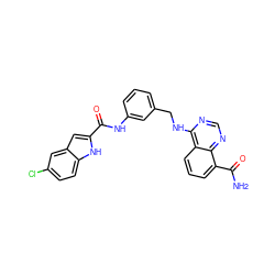 NC(=O)c1cccc2c(NCc3cccc(NC(=O)c4cc5cc(Cl)ccc5[nH]4)c3)ncnc12 ZINC000114346779