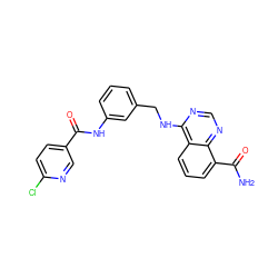 NC(=O)c1cccc2c(NCc3cccc(NC(=O)c4ccc(Cl)nc4)c3)ncnc12 ZINC000114348700