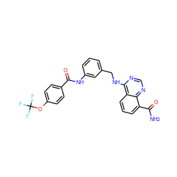 NC(=O)c1cccc2c(NCc3cccc(NC(=O)c4ccc(OC(F)(F)F)cc4)c3)ncnc12 ZINC000114347333