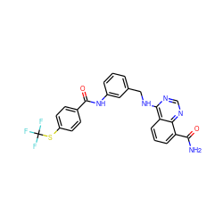 NC(=O)c1cccc2c(NCc3cccc(NC(=O)c4ccc(SC(F)(F)F)cc4)c3)ncnc12 ZINC000114343938