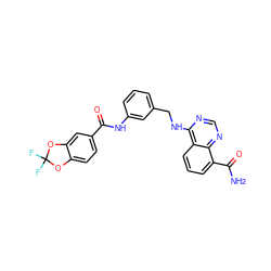 NC(=O)c1cccc2c(NCc3cccc(NC(=O)c4ccc5c(c4)OC(F)(F)O5)c3)ncnc12 ZINC000168158338