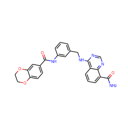 NC(=O)c1cccc2c(NCc3cccc(NC(=O)c4ccc5c(c4)OCCO5)c3)ncnc12 ZINC000114348943