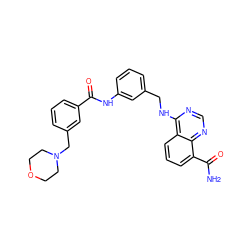 NC(=O)c1cccc2c(NCc3cccc(NC(=O)c4cccc(CN5CCOCC5)c4)c3)ncnc12 ZINC000114342581