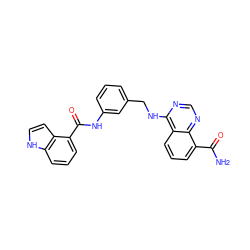 NC(=O)c1cccc2c(NCc3cccc(NC(=O)c4cccc5[nH]ccc45)c3)ncnc12 ZINC000114349764