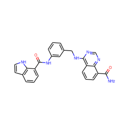 NC(=O)c1cccc2c(NCc3cccc(NC(=O)c4cccc5cc[nH]c45)c3)ncnc12 ZINC000114349325