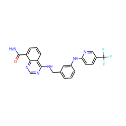 NC(=O)c1cccc2c(NCc3cccc(Nc4ccc(C(F)(F)F)cn4)c3)ncnc12 ZINC000114347166