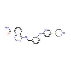 NC(=O)c1cccc2c(NCc3cccc(Nc4ccc(C5CCNCC5)cn4)c3)ncnc12 ZINC000114348979