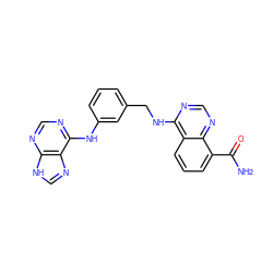 NC(=O)c1cccc2c(NCc3cccc(Nc4ncnc5[nH]cnc45)c3)ncnc12 ZINC000114348651