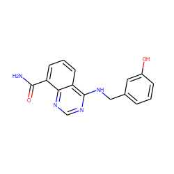 NC(=O)c1cccc2c(NCc3cccc(O)c3)ncnc12 ZINC000114345224